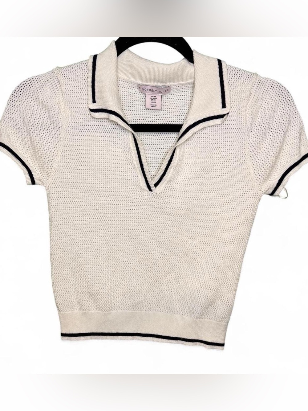 Sincerely Jules Cream Cropped Short-Sleeve Knit Polo - Size Medium